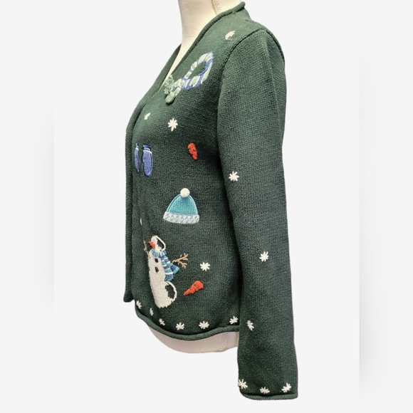 ☃️Vintage 1990s Y2K Christopher & Banks green holiday Christmas cardigan sweater - Picture 4 of 8